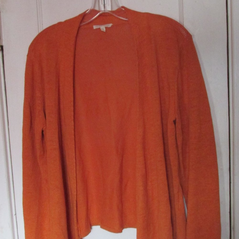 EILEEN FISHER Orange Linen Open Front Cardigan Sweater Medium